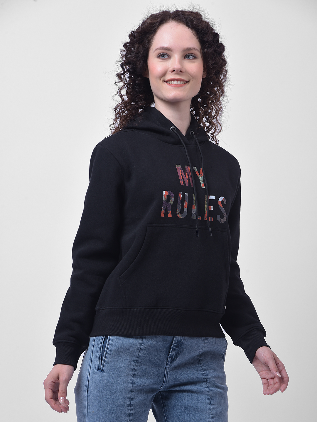 Numero Uno Women Black Printed Hoodie